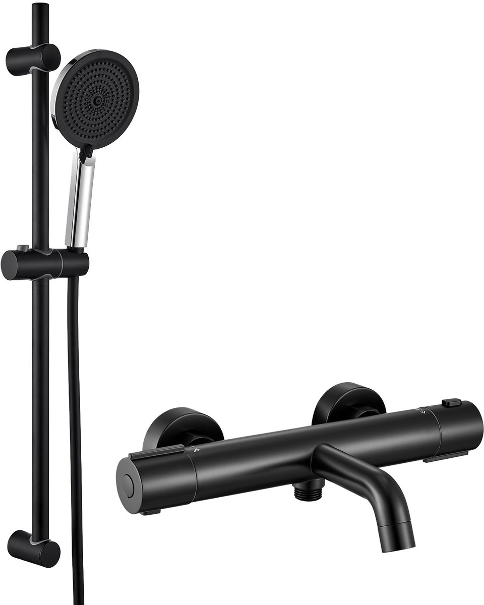 Auralum Max Opbouw Thermostatische Badkraan met Handdouche Complete Set - 70 Glijstang Doucheset - 4 Functies Handdouche - 15 cm - Waterbesparend - Met CoolTouch technologie - Zwart