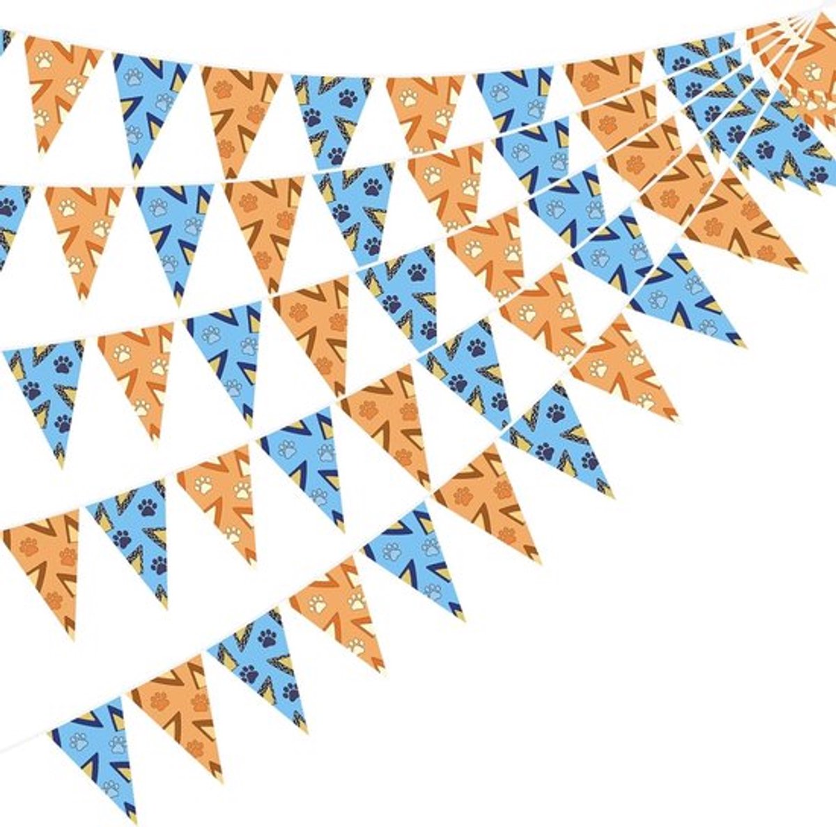 Vijf Sets Verjaardagsbanner met Hondenpootjes, Blauwe en Oranje Vlaggen voor Tuin en Buitenruimte Decoratie