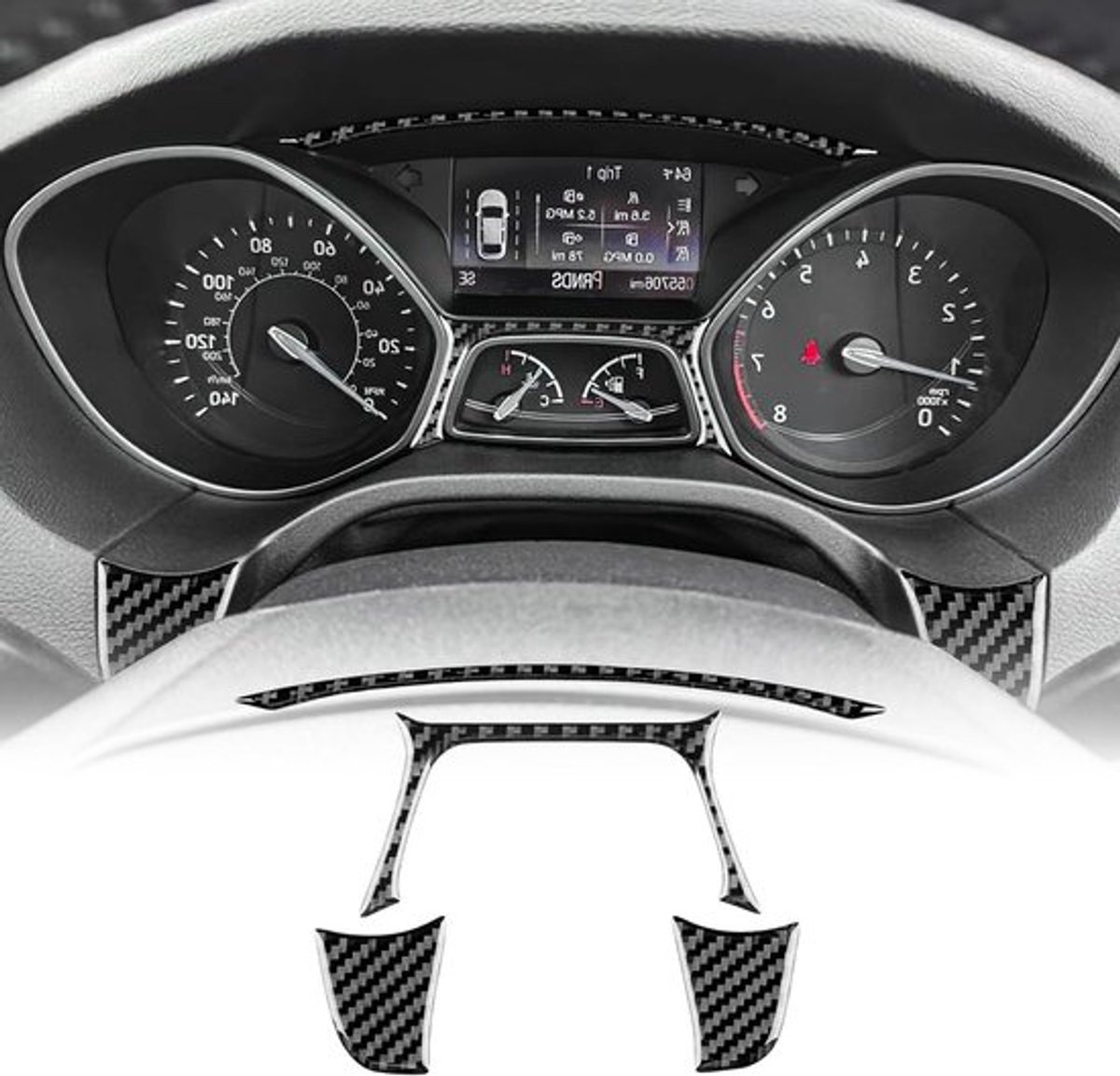 Koolstofvezel Dashboard Snelheidsmeter Accessoires voor Ford Focus RS/ST/SE/EcoBoost 2015-2018, Interieurdecoratie en Cadeau (Zwart)