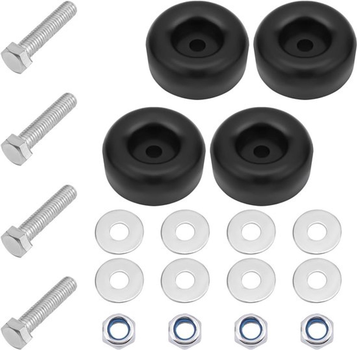 Set van 4 ronde rubberen bumpers voor aanhangwagen, inclusief schroeven, moeren en spacers voor schokabsorptie en bescherming van de achterklep