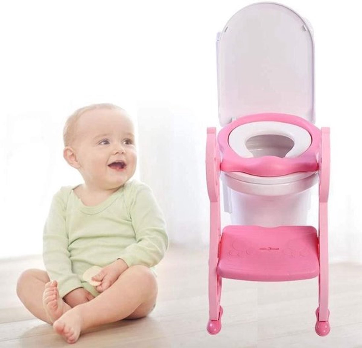 Kindertoilettrainer met trap, in hoogte verstelbaar, antislip zindelijkheidsbril, opvouwbaar, roze, 1-7 jaar, wc-hulp basketball.
