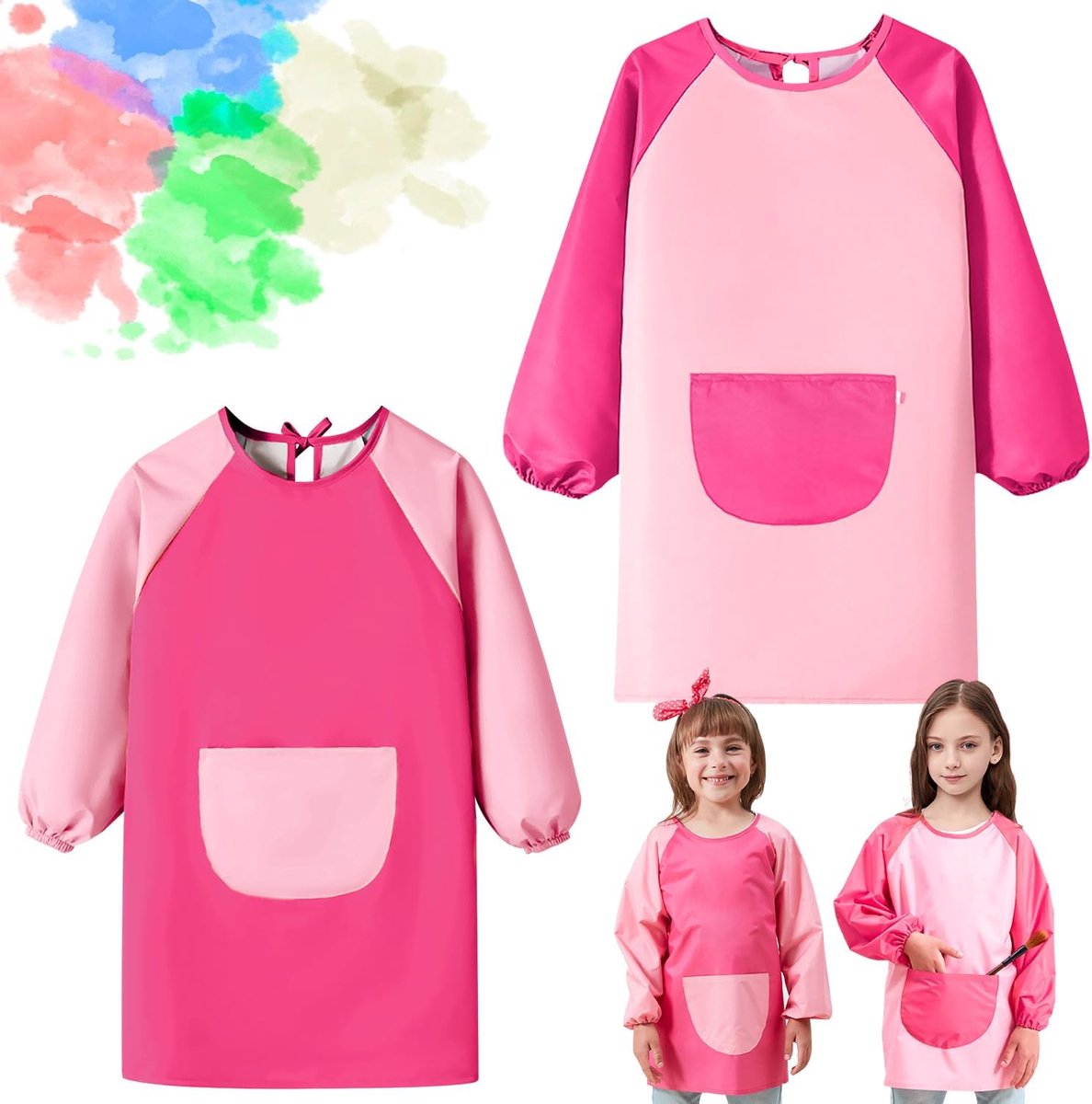 Sprinlot 2 Pieces Children's Painting Apron Waterproof Painting Apron Adjustable Craft Apron Long Sleeve School Art - ShopVlot