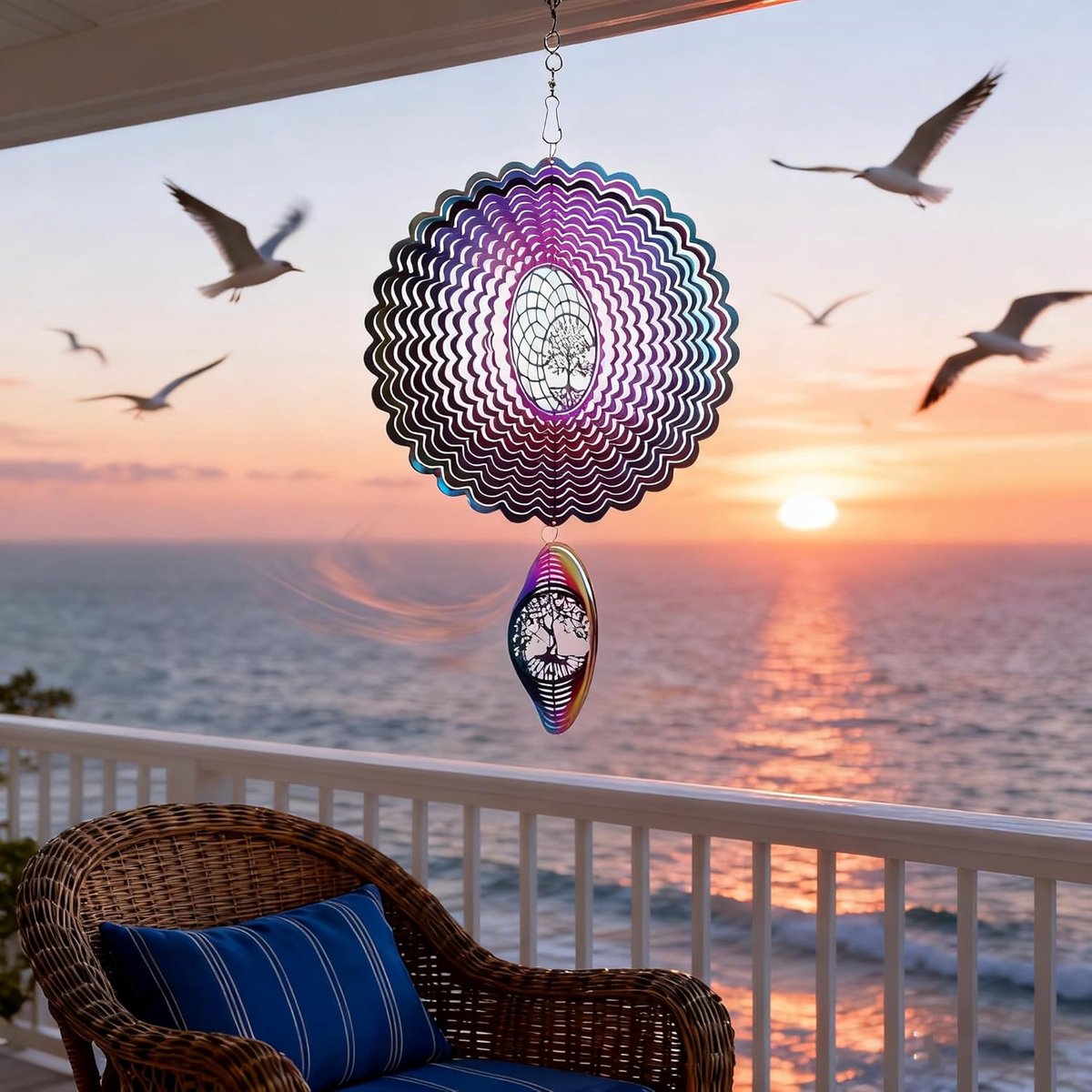 SnelShoppen - Roestvrijstalen Windspel 3D - Hangende Windspinner 25 cm - Licht Draaiend Kinetische Windmobiel voor Raam en Tuindecoratie