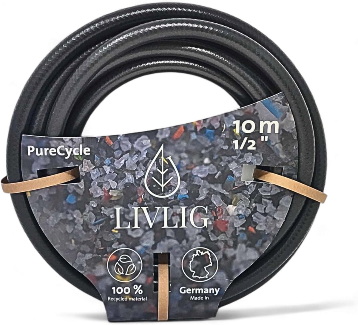 SnelShoppen - LIVLIG PureCycle Tuinslang 10 meter, zwart, 85% gerecycled materiaal, uv-bestendig, 1/2 inch waterslang voor tuin en buitengebruik