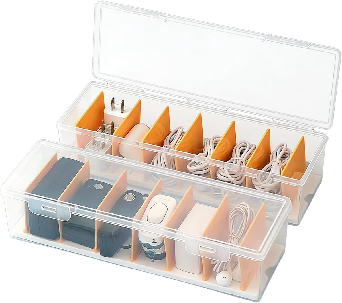 Kabel Organizer Box 2pcs - 30x10x7 cm - Met 7 Verstelbare Scheidingswanden - Houd je kabels Geordend - ShopVlot