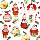 20x stuks kerstdiner/kerst thema servetten met kerstornamenten 33 x 33 cm - Kerstservetten/wegwerpservetten