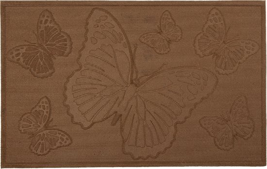 Clayre & Eef Deurmat 75x45 cm Bruin Synthetisch Rechthoek Vlinder Mat