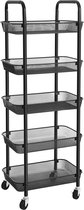 Zwarte trolley met 5 niveaus