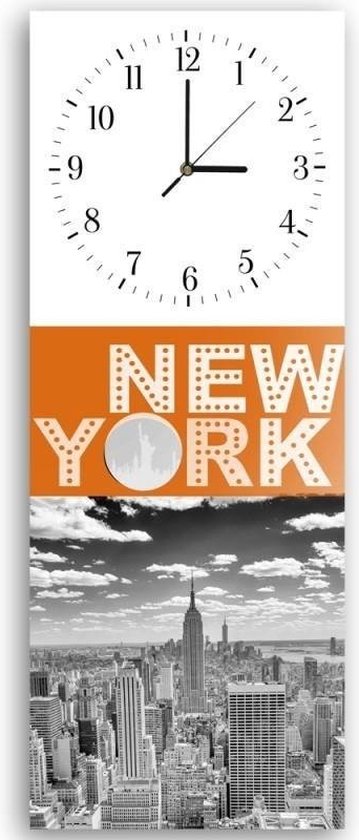 Trend24 - Wandklok - New York - Muurklok - Steden - 25x65x2 cm - Oranje