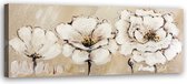 Trend24 - Canvas Schilderij - Drie Witte Bloemen - Schilderijen - Bloemen - 90x30x2 cm - Beige
