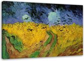 Trend24 - Canvas Schilderij - Veld Van Tarwe Met Ravens - V. Van Gogh Reproductie - Schilderijen - Reproducties - 120x80x2 cm - Geel