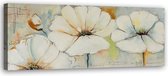 Trend24 - Canvas Schilderij - Drie Bloemen En Een Knop - Schilderijen - Bloemen - 150x50x2 cm - Beige