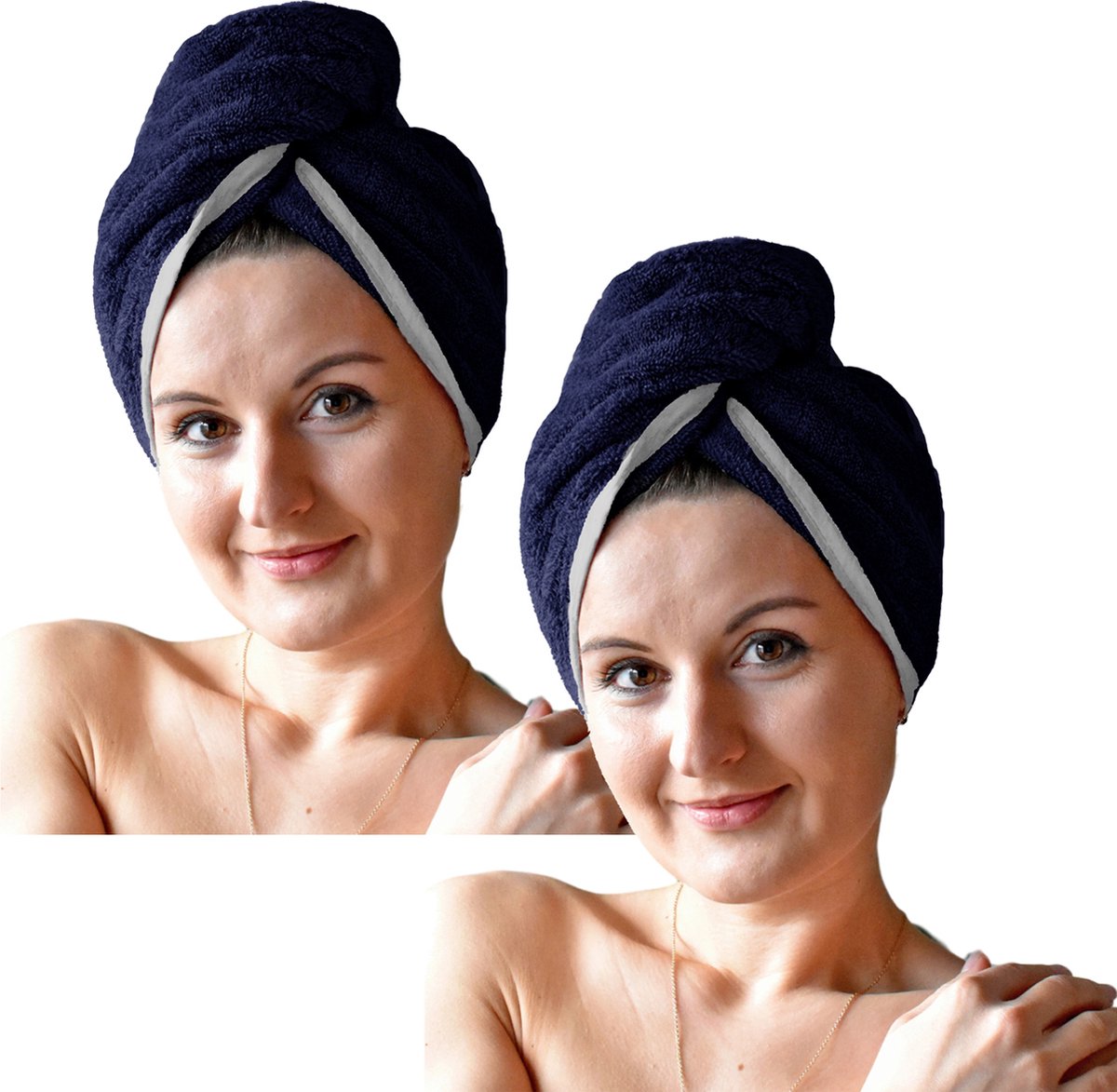 HOMELEVEL Badstof haartulband met knoop voor volwassenen gemaakt van 100% katoen, absorberend, stabiele grip - Aantal 2 - Blauw