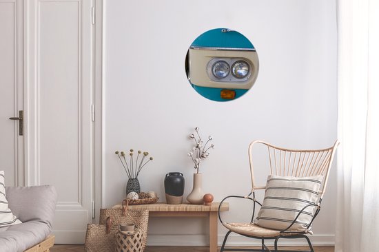 Phares de plaque en plastique de cercle mural VW bus bleu ⌀ 30 cm - impression photo sur cercle mural / cercle vivant (décoration murale)
