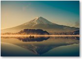 Mount Fuji bij Kawaguchimeer - Zonsopkomst - 70x50 Canvas Liggend - Minimalist - Landschap - Natuur
