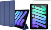 iPad Mini 6 Hoes Blauw - Smart Book Case + Screenprotector Glas Screen Protector