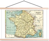 Posterhanger incl. Poster - Schoolplaat - Antieke kaart van Frankrijk - 150x100 cm - Blanke latten