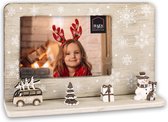 HAES DECO - Fotolijst Kerst met kerstboom en Sneeuwpop voor Foto 10 x 15 - Kerstdecoratie voor Binnen van Hout Bruin - Formaat 23,5 x 15 cm - Xmas - HLS2346