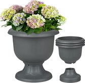 Relaxdays bloempot set van 4 - plantenpot - kunststof - universeel - met gaatjes - rond - antraciet