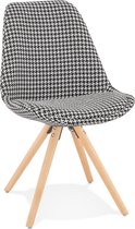 Alterego Vintage stoel 'RICKY' in pied-de-poule-print stof en poten in natuurkleurig hout