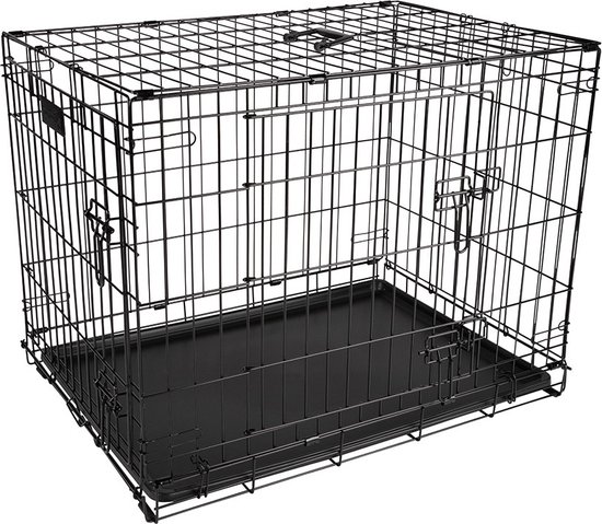 District 70 CRATE - Metalen Hondenbench - Opvouwbaar - 2-deurs Zwart - Verkrijgbaar in 5 maten - L - 93 x 62 x 68 cm