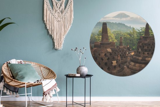 WallCircle - Wall Circle - Wall Circle - Vue fantastique sur la jungle depuis le Borobudur - Aluminium - Dibond - 120x120 cm - Intérieur et Extérieur XXL