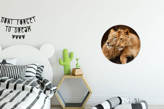 Cercle mural - Cercle mural - Lions - Marron - Animaux - Aluminium - Dibond - ⌀ 30 cm - Intérieur et Extérieur