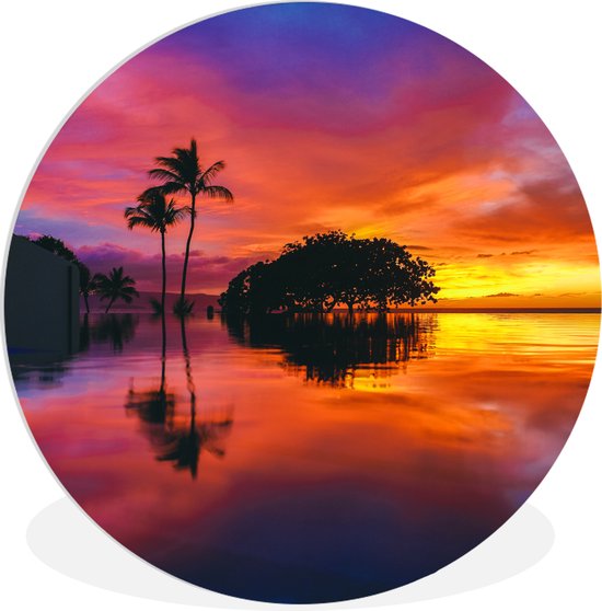 WallCircle - Wandcirkel ⌀ 30 - Een kleurrijke zonsondergang bij Wailea Beach op het Amerikaanse Hawaii - Ronde schilderijen woonkamer - Wandbord rond - Muurdecoratie cirkel - Kamer decoratie binnen - Wanddecoratie muurcirkel - Woonaccessoires