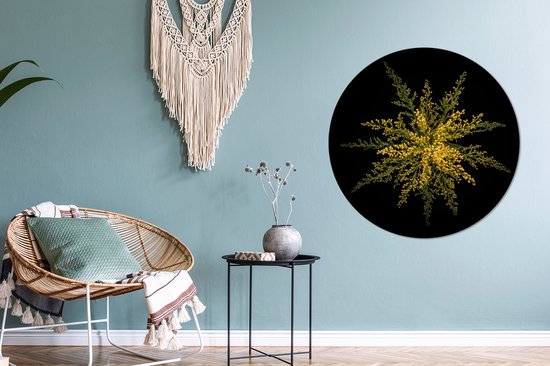 Cercle de papier peint - Une fleur tige d'or sur fond noir - 100x100 cm - Cercle de mur - Autocollant - Sticker papier peint XXL