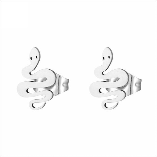 Aramat jewels ® - Zilverkleurige zweerknopjes slang oorbellen chirurgisch staal 7x12mm