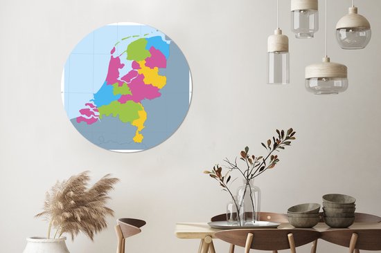Illustration colorée d'une carte des Nederland Assiette en plastique cercle mural ⌀ 90 cm - impression photo sur cercle mural / cercle vivant (décoration murale)