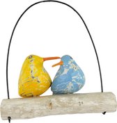Hangmobiel - Vogel blauw en geel - Hout - Geel - 21x21x10 cm - Indonesie - Sarana - Fairtrade