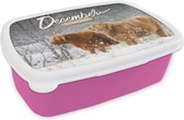 Broodtrommel Roze - Lunchbox - Brooddoos - Spreuken - 'Make it a December to remember' - Quotes - 18x12x6 cm - Kinderen - Meisje