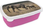 Broodtrommel Roze - Lunchbox - Brooddoos - Olifant - Kalf - Kenia - 18x12x6 cm - Kinderen - Meisje
