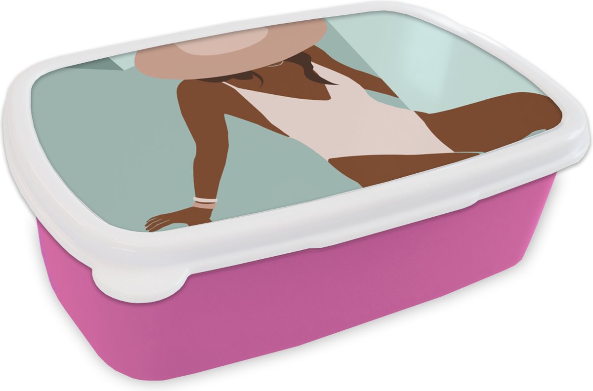Broodtrommel Roze - Lunchbox - Brooddoos - Zomer - Vrouw - Abstract - 18x12x6 cm - Kinderen - Meisje