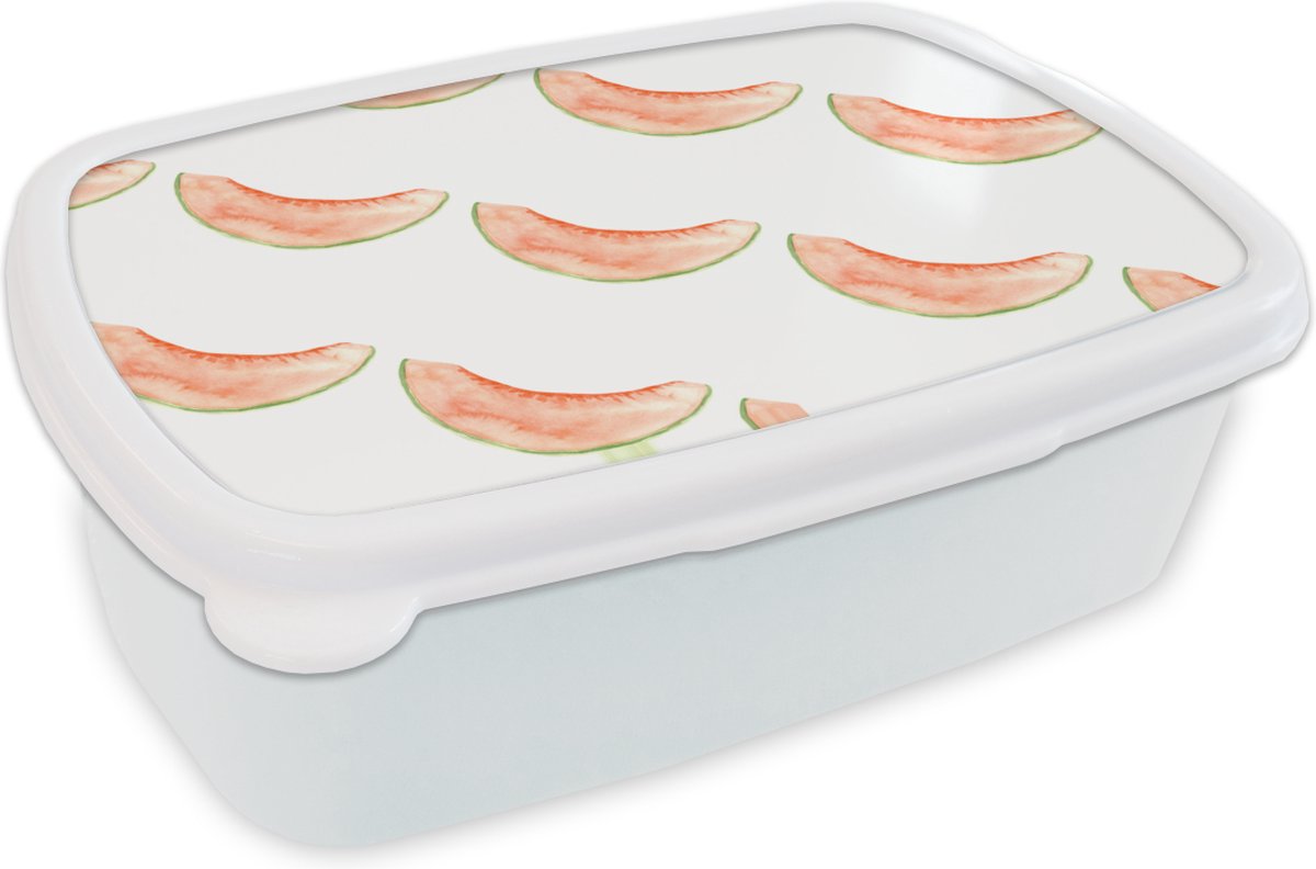 Broodtrommel Wit - Lunchbox - Brooddoos - Meloen - Fruit - Waterverf - 18x12x6 cm - Volwassenen