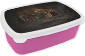 Broodtrommel Roze - Lunchbox - Brooddoos - Wolf - Dieren - Bos - 18x12x6 cm - Kinderen - Meisje