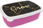 Broodtrommel Roze - Lunchbox - Brooddoos - Quote - Groei - Goud - Zwart - 18x12x6 cm - Kinderen - Meisje