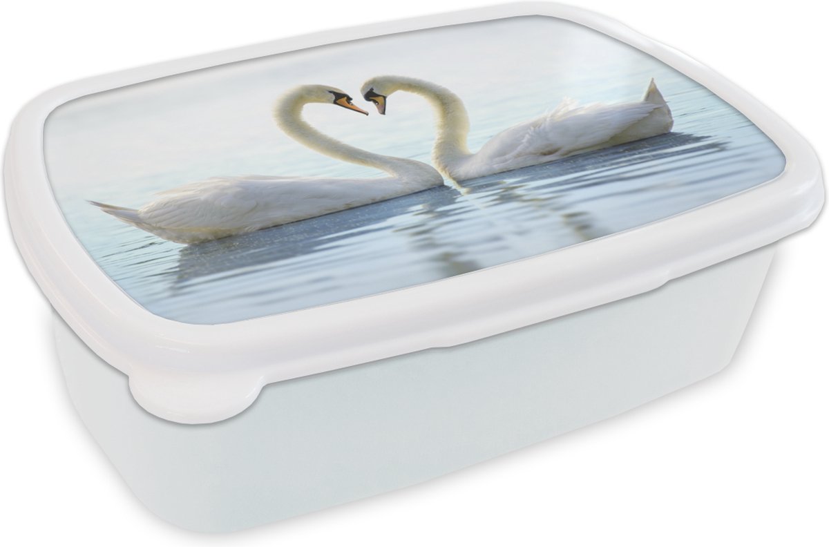 Broodtrommel Wit - Lunchbox - Brooddoos - Zwanen - Hart - Koppel - 18x12x6 cm - Volwassenen
