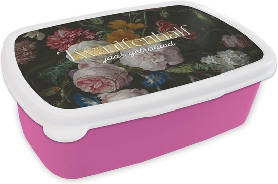 Boîte à lunch Rose - Boîte à lunch - Boîte à pain - Marié depuis douze ans et demi - Dictons - Citations - Anniversaire - Amour - 18x12x6 cm - Enfants - Fille