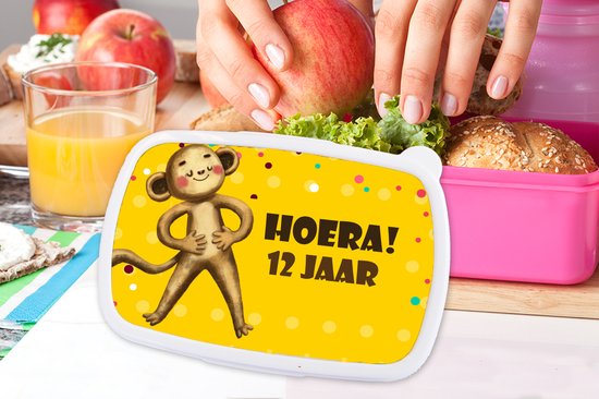 Lunch box Rose - Lunch box - Lunch box - Anniversaire - Singe - 12 ans - 18x12x6 cm - Enfants - Fille