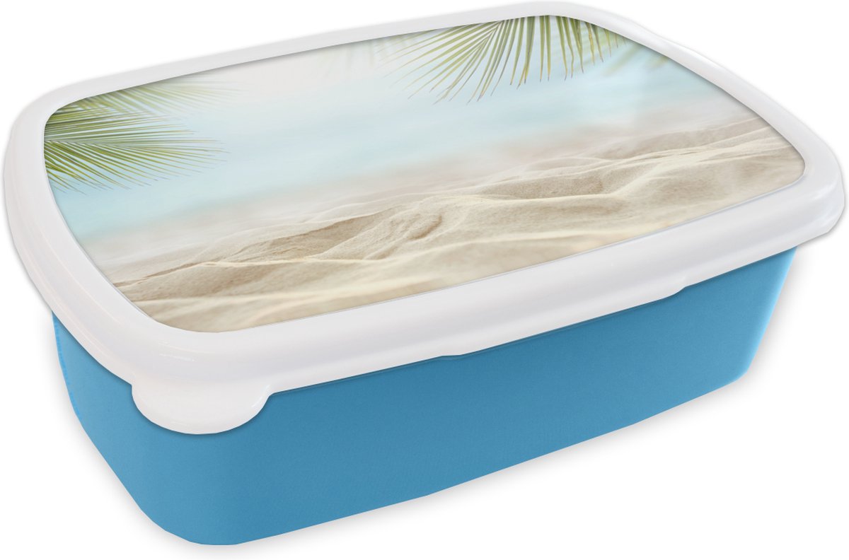 Broodtrommel Blauw - Lunchbox - Brooddoos - Strand - Palmbomen - Zee - 18x12x6 cm - Kinderen - Jongen