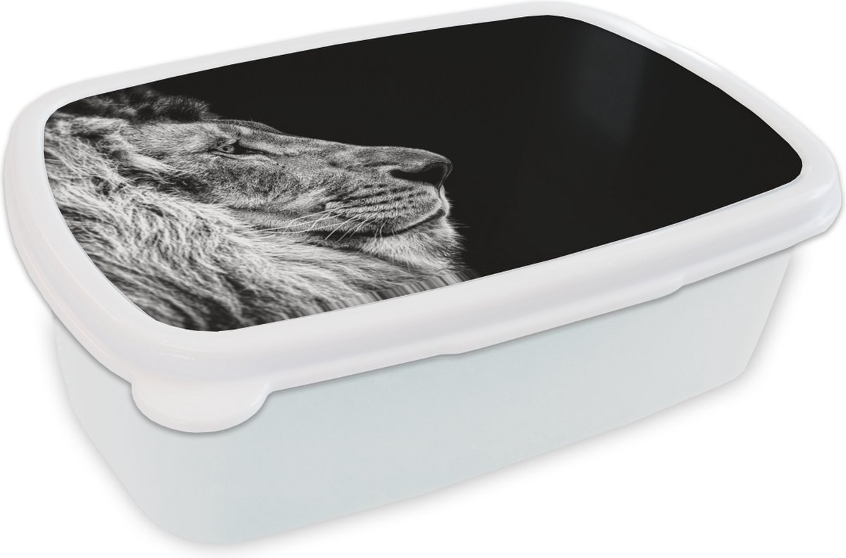 Broodtrommel Wit - Lunchbox - Brooddoos - Leeuw - Profiel - Zwart - Wit - 18x12x6 cm - Volwassenen