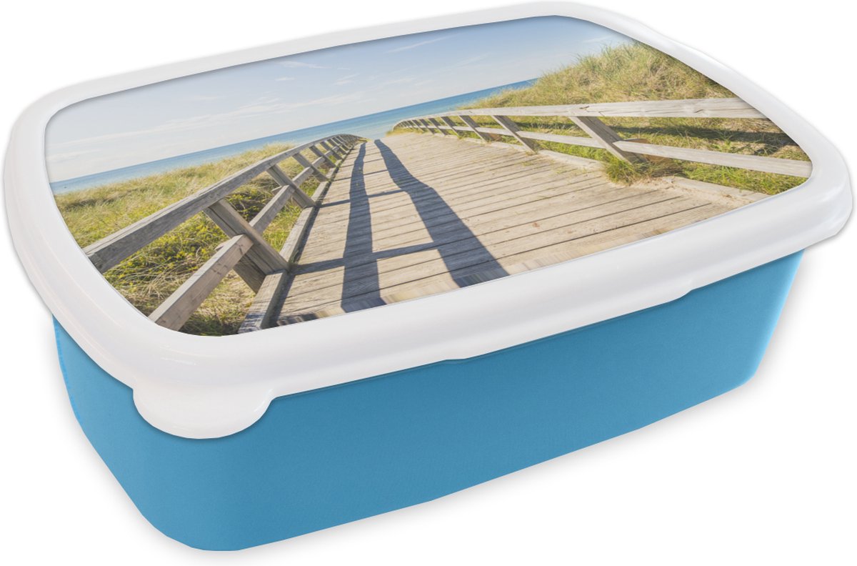 Broodtrommel Blauw - Lunchbox - Brooddoos - Strand - Pad - Europa - 18x12x6 cm - Kinderen - Jongen