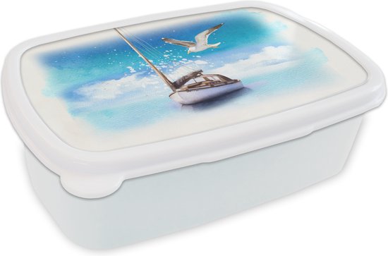 Lunch box Wit - Lunch box - Boîte à pain - Bateau - Water - Mouette - 18x12x6 cm - Adultes