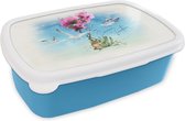 Broodtrommel Blauw - Lunchbox - Brooddoos - Bloem - Boot - Waterverf - 18x12x6 cm - Kinderen - Jongen