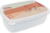 Broodtrommel Wit - Lunchbox - Brooddoos - Vrouwen - Strandstoel - Zwembad - Pastel - 18x12x6 cm - Volwassenen