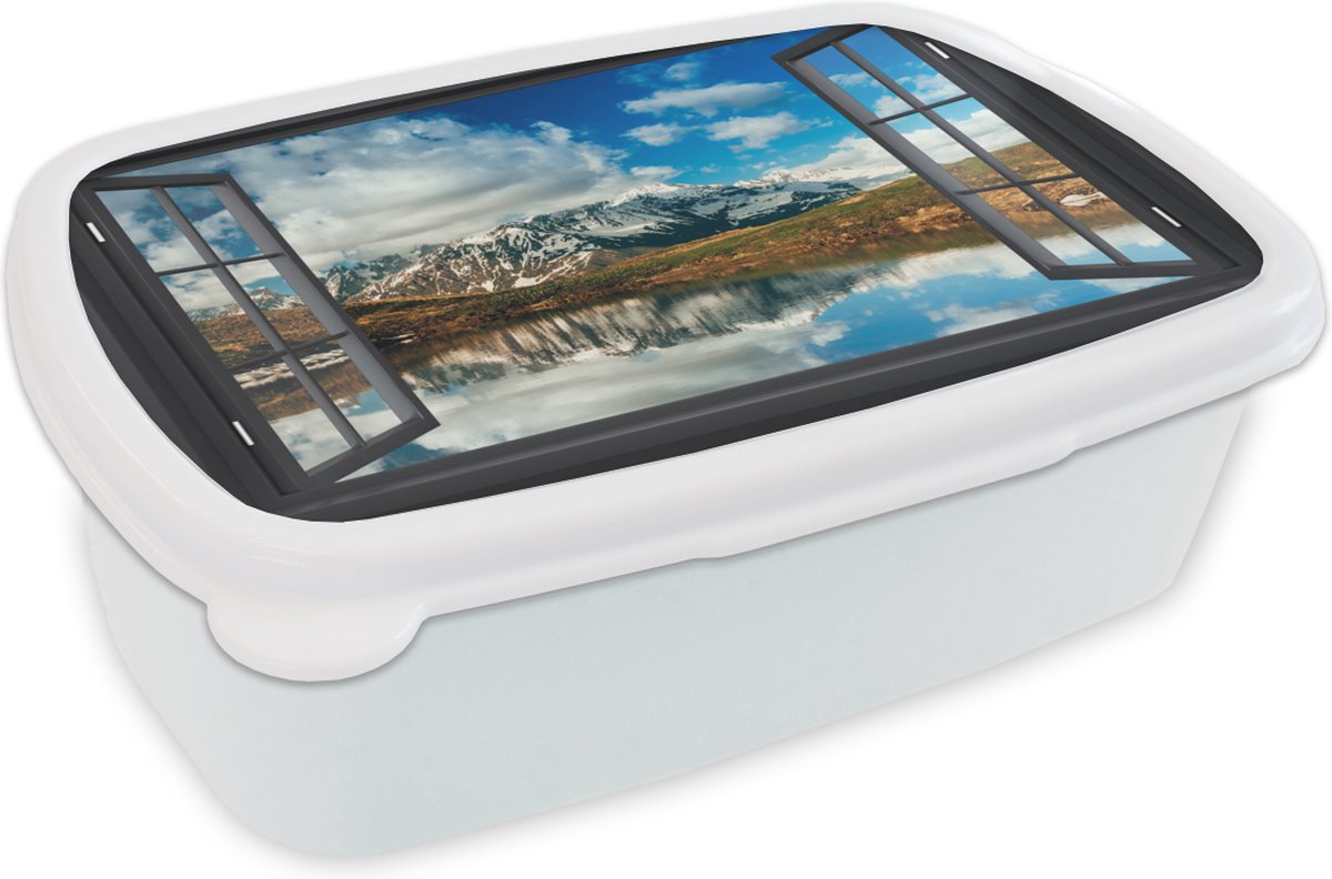 Broodtrommel Wit - Lunchbox - Brooddoos - Doorkijk - Bergen - Water - 18x12x6 cm - Volwassenen