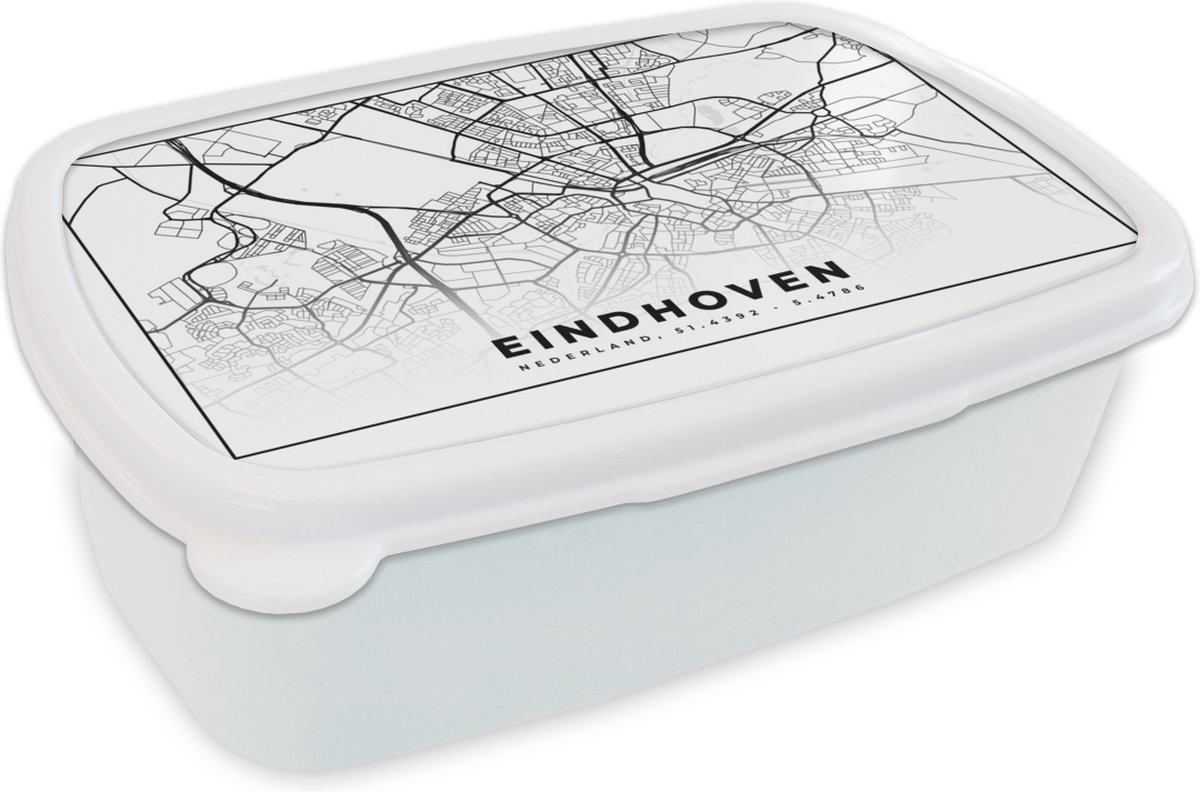 Broodtrommel Wit - Lunchbox - Brooddoos - Kaart - Nederland - Eindhoven - 18x12x6 cm - Volwassenen