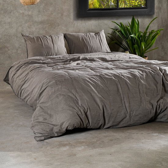 Charm & Co Stone washed - Dekbedovertrek - 100% Zacht Katoen - Eenpersoons - 140 x 200/220 - Bruin van Charm & Co — afbeelding 2